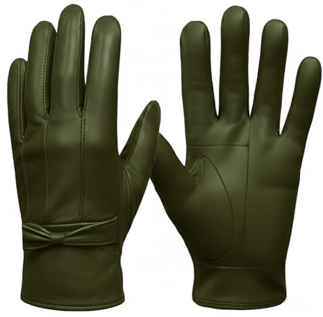 SixSigma Sports Ladies Winter Driving Leather Gloves Women - Quick Dry Soft Fleece Lined Thermal Gloves Womens Perfect For Driving Glove's - Ideal Gifts For Women (Mehendi- Beige, Small/Medium)