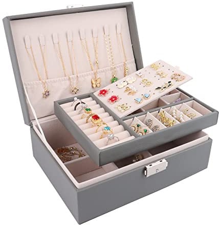 talifoca Schmuckkästchen, Doppellagige große Kapazität PU-Leder Schmuckaufbewahrung Organizer Schmuckschatulle Schmuckbox für Ringe Ohrringe Armbänder Halsketten Mädchen Frauen