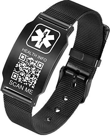 THELUCKYTAG Medizinische Armbänder Männer Frauen mit QR Code Medizinische Alert ID Armbänder Titanstahl Armband Passt Handgelenk Up 8''-10'' Mehr Raum Benutzerdefinierte Notfall medizinische ID Info