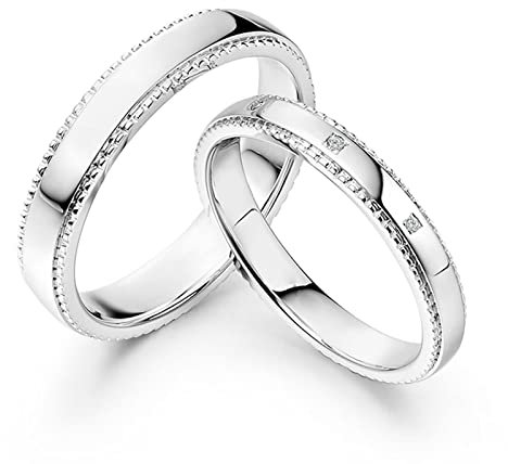 AMDXD Platin Ringe Diamant 0.01ct, 2 Stücke Eheringe Klassiker Design Trauringe Freundschaftsringe, Damen 57 & Herren 56, Echt Schmuck