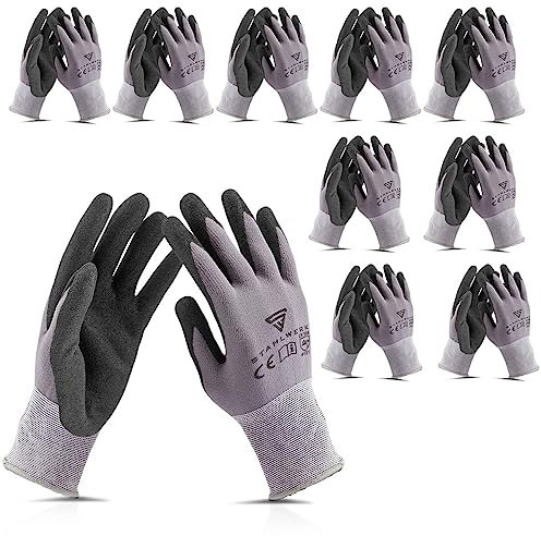 STAHLWERK Arbeitshandschuhe Montagehandschuhe 10 Paar, Größe L mit Nitril PU-Beschichtung, rutschfest, robust & griffig, mechanisch belastbar & abriebfest