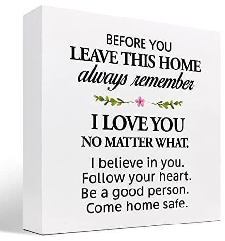 z-crange Before You Leave This Home Always Remember I Love You Wood Block Sign Decor Desk Sign,Rustic Inspirational Box Plaque Sign for Farmhouse Home Shelf Table Decor Decorations