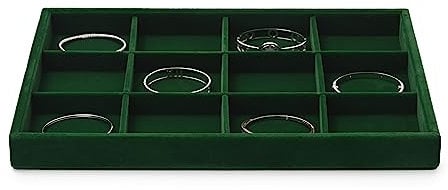 Oirlv Stackable 12 Girds Jewellery Storage Tray Dark Green Microfiber Jewellery Tray Ideal for Home, Jewellery Shops, and Gift-Giving