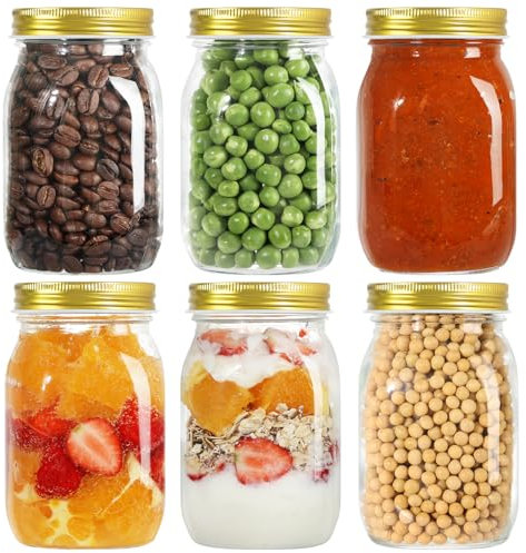 LIMILI Glass Jars with Lids, 6 Pack 500ml/16oz Multipurpose Jars for Overnight Oats, Pickling, Canning, Meal Prep and Food Storage