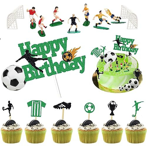 Ruikdly 23 Stück Tortendeko Fussball, Fussball Tortendeko Fondant, Fussball Cupcake Topper, Fussball Muffin Dekoration, Fussball Deko Geburtstag Kinder,Geburtstags Party für Jungen und Mädchen.