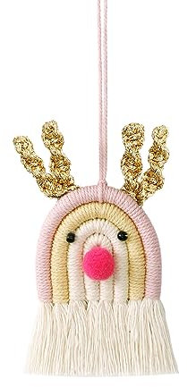Wambere 3 Stück Weihnachtsbaumschmuck,Handbuch Weben Weihnachtsbaumanhänger Elch-Anhänger Baumschmuck Weihnachten christbaumanhänger Weihnachtsdeko Hängeornamente Retro Verzierung Deko,Rosa
