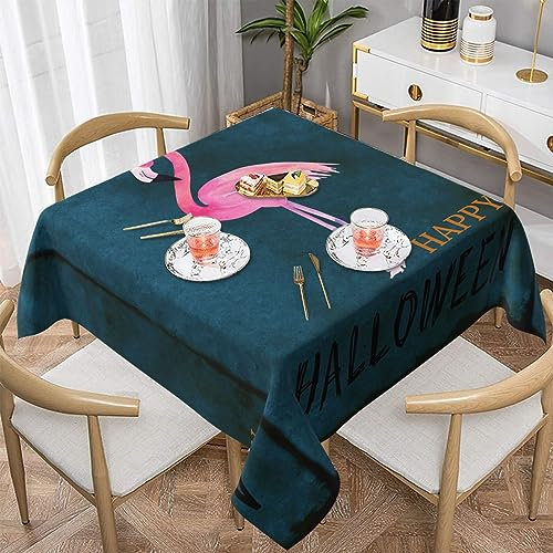 VANANI Halloween-Flamingo-Hexenhut. Die quadratische Tischdecke ist wasserdicht, knitterfrei, waschbar und weich. Sie wird in Restaurants, Küchen und Partys verwendet.