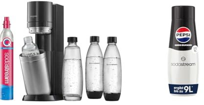 Sodastream Duo Megapack, Wasseraufbereiter, um das Wasser in kühles, schwarzes und konzentriertes Wasser umzuwandeln, um es nach Belieben zu vergasen, Pepsi Max. 440 ml