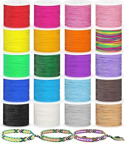 20 Rollen Gewachste Baumwollschnur, BetterJonny Nylonfaden Makramee 1000m Ø 0.8mm Wachsschnur Polyesterfaden Schmuckband Satinschnur Nylonschnur für Armbänder Macrame Schmuckherstellung DIY Handwerk