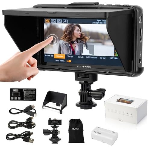 VILTROX DC-550 Lite 5.5 Touchscreen Camera Field Monitor with 3D LUT/Battery/Sunshade Hood, 400Nits 160° Wide View Angle 1920X1080 4K HDMI Input Output Peaking Focus Camera DSLR Field Monitor