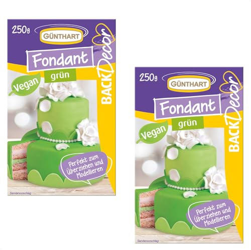 Günthart BackDecor 2 x 250 gr grün Fondant, 100% Vegan, Palmölfrei, Reißfest zum überziehen von Torten und Kuchen, zum Modellieren geeignet, 1er Pack (1 x 500 gr)