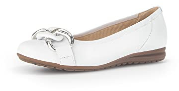 Gabor Damen Klassische Ballerinas, Frauen Flats,Leichte Mehrweite (G),Slip-ons,klassisch elegant,Ballerinen,Weiss (Uni+Silber),42.5 EU / 8.5 UK