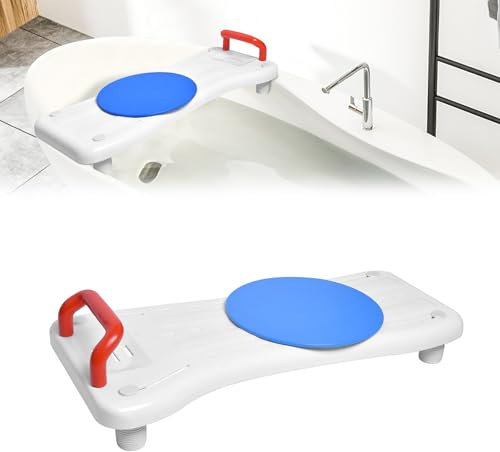 UISEBRT Badewannenbrett mit Drehscheibe Badewannensitz Senioren, Sitzbrett für Badewanne, Wannensitz mit Griff und Seifenablage, Länge 70 cm, Weiß und Rot