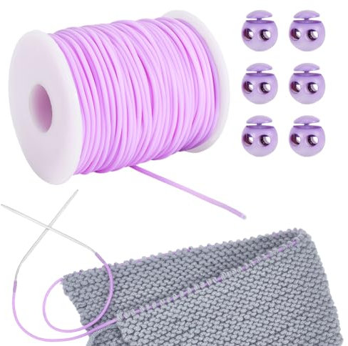 NBEADS 55 Yards Gummischnüre zum Nähen, 2mm Hohle Gummischlauch-Strickschnur Stitch Keeper mit Schnurschlössern zum Halten von Stichen Armband Halskette Perlen Schmuck Machen, Medium lila