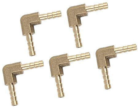 A ABSOPRO Messing Schlauchverbinder 4mm Messing Schlauchverbinder 90 Grad Winkel mit Gewinde für Auto Luft Wasser Gas Öl (Packung mit 5 Stück)