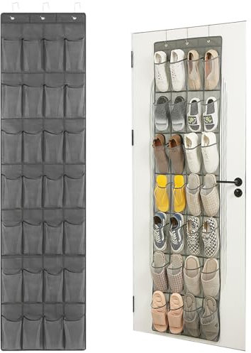 YUNYODA Zapatero Colgante Puerta, 1PCS Organizador de Zapatos Colgante con 28 Bolsillos y 3 Ganchos, Plegable Organizador Zapatero para Puerta para Dormitorio Salón Baño, Gris
