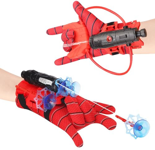 2 Set guanti Spider Launcher,Guanti Spider Bambino,Glove Spara Ragnatele,Pistola ad Acqua Spider,Guanti Cosplay in Plastica per Bambini,giocattolo educativo divertente per bambini.