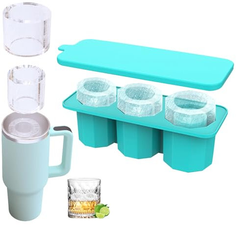 Eiswürfelform Silikon Eiswürfelbehälter mit Deckel für Stanley Cup, 3 Fach Silikon Eiswürfelform mit Deckel für 30-40OZ Trinkbecher Für Eisgetränk, Saft, Whiskey, Cocktail, Sommer (Blau Groß)