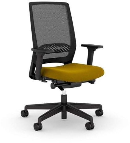 Viasit Kickster ergonomischer Bürodrehstuhl Schreibtischstuhl mit Armlehnen und Lumbalstütze für Homeoffice und Büro 5 Jahre Garantie (Grau/Gelb)