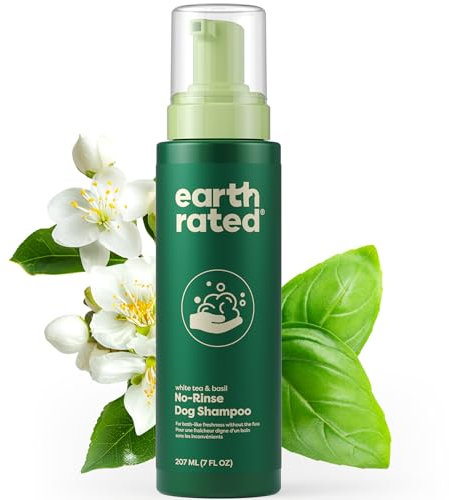 Earth Rated No-Rinse Dog & Puppy Shampoo, Convenient Waterless Dog Shampoo for Cleaning, Conditioning & Detangling, for All Coat Types, Refreshing White Tea & Basil Scent, 7 oz.
