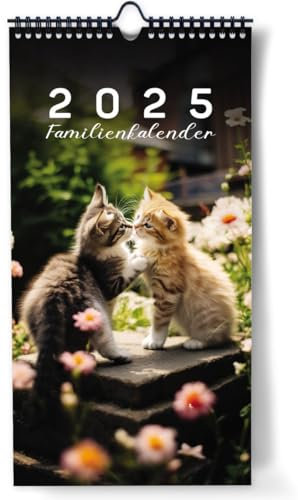 Familienplaner Katzen 2024 mit 5 Spalten als Wandkalender [Katzen] I 22 x 43 cm I Familienkalender Katzenkalender I Monatskalender Okt 2024- Dez 2025, mit Ferien- und Feiertagen, Stundenplänen uvm...