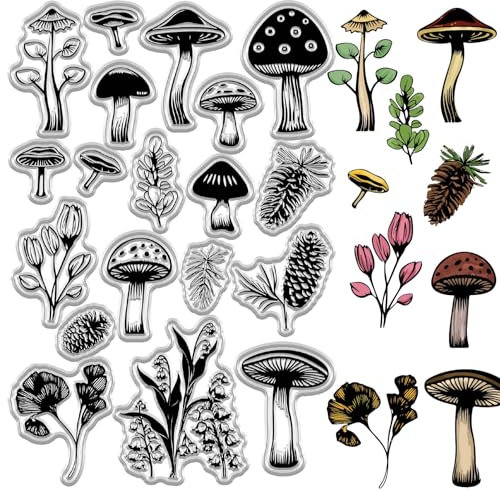 craspire Pilz-Stempel Aus Transparentem Gummi, Wiederverwendbar, Ginkgoblatt, Tannenzapfen, Vintage-Silikonstempel, Siegel, Poststempel Für Heimwerker, Basteln, Scrapbooking, Journaling