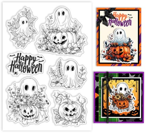 GLOBLELAND Halloween Geist Klare Stempel Kürbis Fledermaus Silikonstempel Siegel Blumen Klare Stamps Für DIY Scrapbooking Kartenherstellung