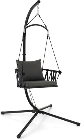 GOPLUS Hängesessel mit Gestell, Hängeschaukel faltbar mit Ständer & bequemen Kissen bis 150 kg belastbar, Hängestuhl Hängesitz Sessel für Indoor Outdoor Wohnzimmer Balkon