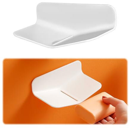 COCOMAX Self-Draining Soap Dish with Strong Viscosity - No Drilling Shower Soap Holder & Suction Shampoo Bar Holder for Bathroom & Kitchen - White