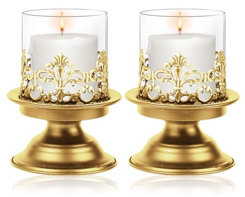 Bougeoir, 2 Pièces Chandelier avec Couvercle en Verre, Photophore, Porte Bougie, Bougeoir en Verre, Support Bougie pour Bougies Piliers pour Mariage, Fête, Décoration De Table