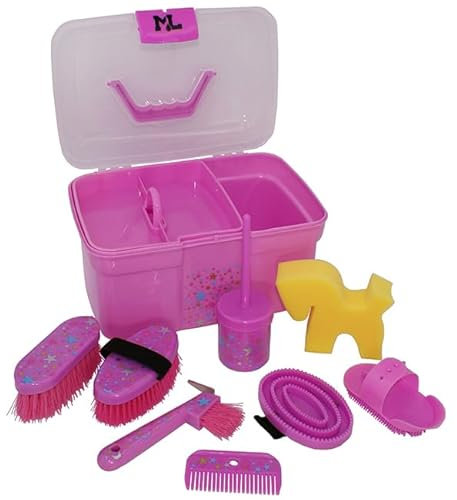 ML Pferde Putzbox für Kinder 8-teilig Inhalt Pferdeputzbox Pink Lila Sterne (Pink)