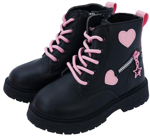 SEAUR Stivali Corti Impermeabili Antiscivolo Ragazze Scarpe Fodera Confortevole Stivali d'Amore Morbida da Bambini Stivali da Combattimento Nero 30 EU