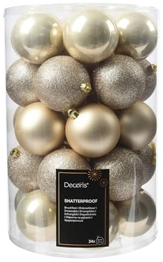 Kaemingk Weihnachtskugeln Kunststoff 8cm 34er Set - bruchsichere Christbaumkugeln Weihnachtsbaumkugeln für Weihnachten - Christbaumschmuck & Weihnachtsbaumschmuck Perle
