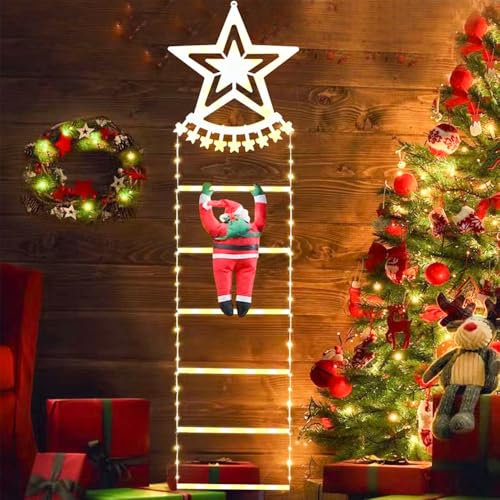 LED Weihnachtsmann Leiter Lichterkette,1.75M LED Weihnachtsbeleuchtung mit Timer,Speicherfunktion, 8 Modi Lichterkette Weihnachten für Innen Außen Weihnachtsbaum Weihnachten Deko (warmes licht)
