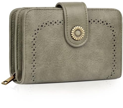 TEUEN Geldbeutel Damen Große Kapazität PU Leder Vintage Portemonnaie Brieftasche Geldbörse Mittelgroß mit RFID-Blockierung und Mehreren Fächern Frauen