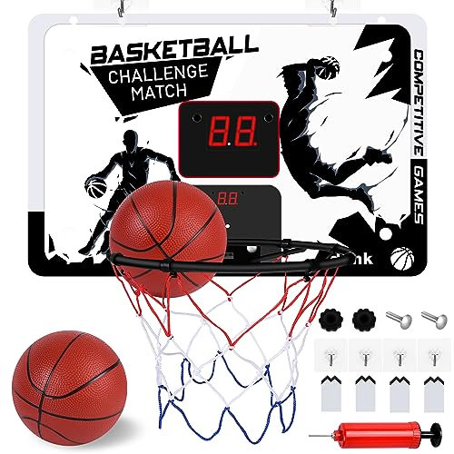Herefun Mini Panier de Basket pour Enfants, Intérieur Mini Panier Basketball Mural avec 2 Ballon et la Pompe Jouets Sport pour Porte Mur Monté et Chambre à Coucher, Bureau Basketball Hoop