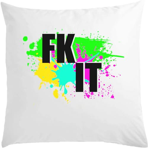 FK IT Fck It Buntes Pop-Art-Kissen, 40 x 40 cm, mit Füllung, Weiß