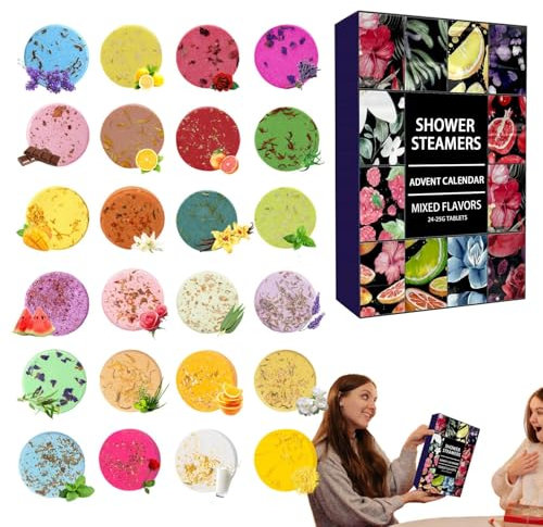 Duschdampfern Adventskalender 24ST Aromatherapie-Duschbomben Countdown Kalender 24 Tages Countdown bis Weihnachtsferien Spa Pflege Natürliche Badebombe Entspannung & Stressabbau für Women Mama Ehefrau