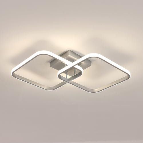 Osairous Plafon LED Techo Moderno, 42W 4725LM Lámpara de Techo Salon Plateado 64CM, Luz de Techo Cuadrado Dormitorio de Acrílico para Cocina, Comedor, Estudio, Luz Neutra 4500K