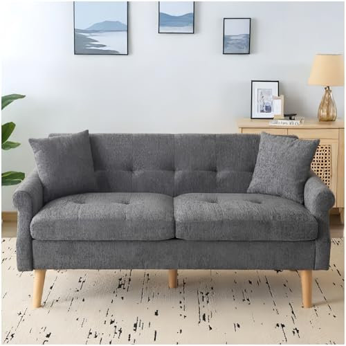 Lubvtti Sofá 2 plazas, diseño Moderno, Tejido de Chenilla Doble, sofá Acolchado, sofá con Cojines Gruesos, Apto para salón, Dormitorio, apartamento, Gris