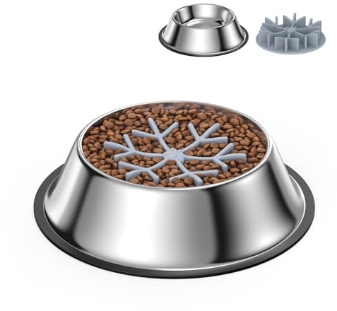 OQIMAX Hundenapf & Anti Schling Napf Hund Einfügung 2 in 1, Edelstahl Futternapf Hund Rutschfester, Slow Feeder 4 Mal Langsamer Hundenapf, Langsame Fütterung für Kleine und Mittelgroße Hunde