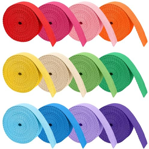 12 Stücke 54M Bunte Polypropylen-Gurtband 25mm Breit Schrägband Rucksackband Polypropylen Gurtbänder Nahtband zum nähen für Rucksäcke Nähen Taschenband DIY Basteln Stricken Verpackungen