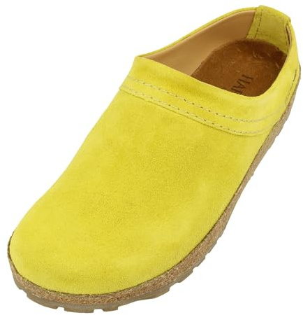 HAFLINGER Malmö Eleganter Clog aus Leder mit Gummisohle und Kork Latex Fußbett Gelb (Lemon 1799), Gr. 41