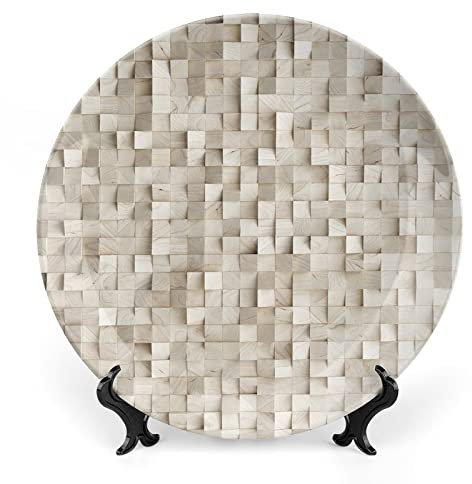 asbwuo Assiette décorative abstraite en céramique à suspendre, motif cubes en bois, 15 cm, imitation maison, beige