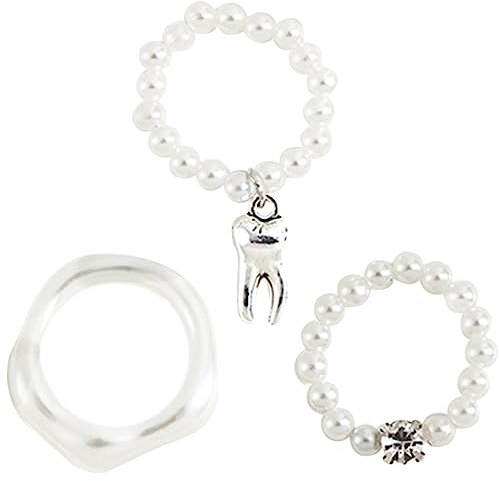 LRXIYODE 3stücke Teiliges Elastischer Perlenringe Für Damen Kreative Schmuckstücke Für Jeden Anlass Stylische Dehnbare Ringe Elegantem Design Für Party Alltag Oder