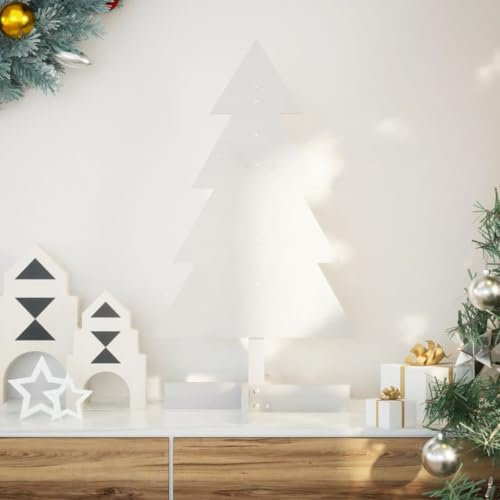 Árbol de Navidad de madera para decoración, color blanco, 80 cm, madera maciza de pino