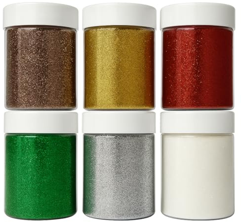 Springboard Festive Fine Craft Glitter Set (6 x 100g Pots), Sparkly Christmas Colours for Kids Resin, Slime & DIY Card Making