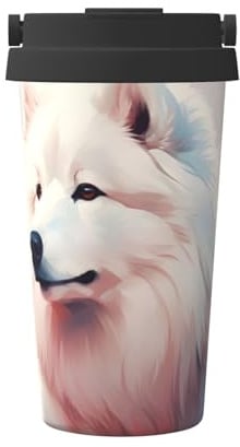 Mexpekil Isolierter Kaffeebecher Reisebecher mit auslaufsicherem Deckel, weißer Wolf, Thermobecher für Heißgetränke, 500 ml