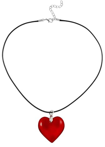 Necklace 925 Sterling Silber für Frauen, Bunte große Glaskette, ästhetischer Schmuck, Olivia-Halskette, goldenes rotes Herz Necklace