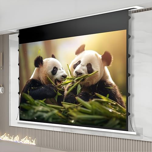 Motorized Projector Screen, 4K Tab-Tension Wall & Ceiling Mount for Short Throw Projector, 92-Inch Home Theater Cinema